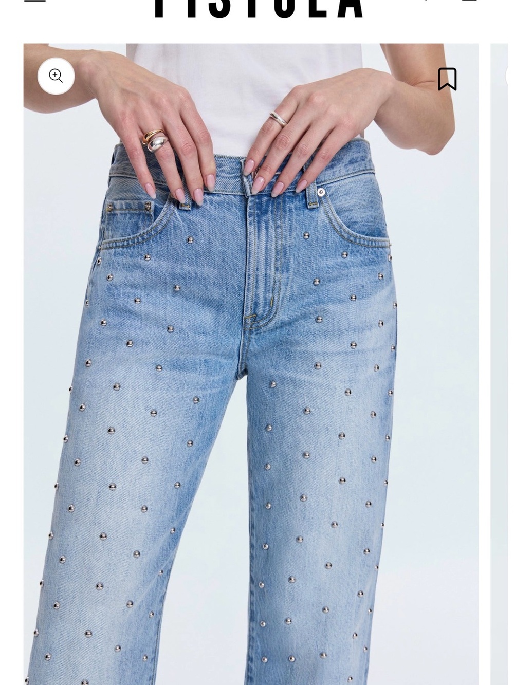 pistola Light Blue Studded Wide Leg Jeans with Silver Accents